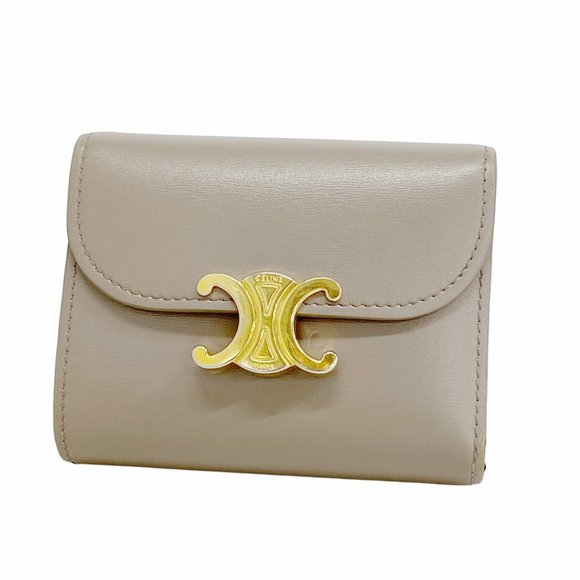 Celine Triomphe Leather Tri-fold Wallet, Brown, Women's - Picture 1 of 13